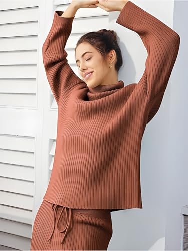 Image of TYSORT Women's Winter Woolen Turtleneck Sweater with Pajama | Warm Winter Wear Cord Set | Woolen Tracksuit Loungewear Set