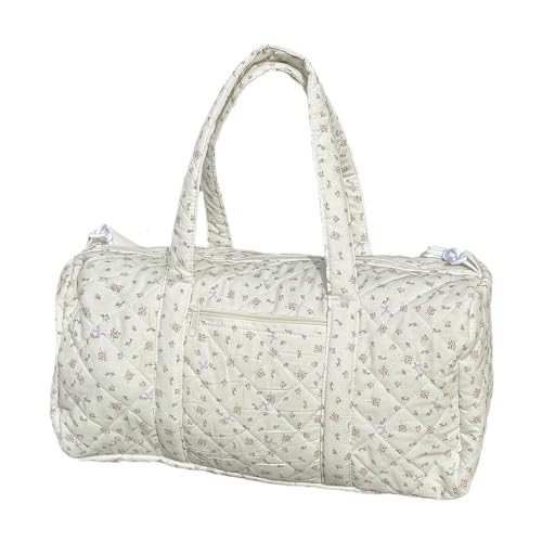 Sac de Voyage Quillté Fleuri pour Femmes, Sac Weekender en Coton avec Zip et Strap Réglable, Sac...