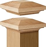 Sasylvia 2 Pcs Wood Newel Post Flat Peak Red Oak Newel Post Cap Mounting Kit for Indoor Stair Outdoor Fences Mailboxes Decks (3.5 x 3.5 Inch)