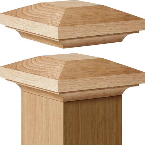 Sasylvia 2 Pcs 3.5 x 3.5 Inch Red Oak Wood Newel Post Cap Fence Post Cap Mounting Kit for Indoor Stair Outdoor Fences Mailboxes Decks by Sasylvia - Used condition - US$26.24