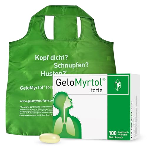GeloMyrtol forte: Pflanzlicher Schleimlöser für akute und chronische Infektionen der oberen und unteren Atemwege mit Husten Schnupfen und Druckkopfschmerz - ab 6 Jahren 100 Kapseln + Einkaufstasche
