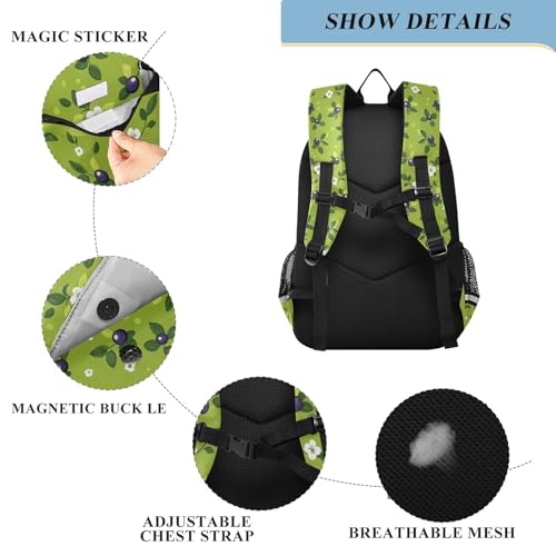 school backpacks for kids 8-12: modern book bags for middle school in assorted colors - Cute Bilberry Fruit Green3