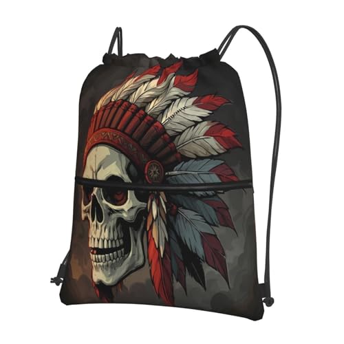 Retro Feather Skull Black Gym Drawstring Bags Dance Bag Beach Backpack For Shopping2