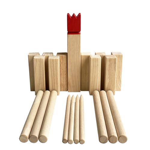 Jac & Mok Kubb Game Set - Hardwood Viking Games -KUBB Throwing Outdoor Games (Kubb Red, 5 x 5 x 30cm -King)