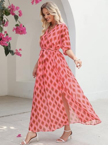 Image of ANRABESS Womens 1 /2 Sleeve Beach Wedding Guest Maxi Dresses 2026 Summer Wrap V Neck Boho Floral Flowy Slit Long Dresses