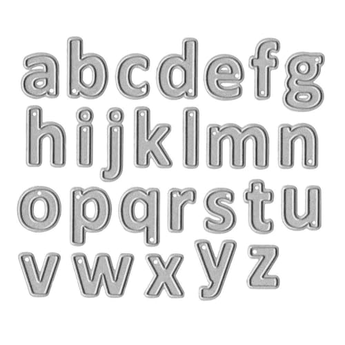 Metal 26 Silver Lowercase Alphabet Cutting Dies, 26 Letters Spelling Die Cuts for Card Making Stencil Embossing Tool Scrapbooking DIY Etched Craft Dies