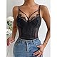 Faringoto Sexy Damen-Unterwäsche, Body, rückenfrei, transparenter Netz-Pyjama, transparente Spitze, Korsett, 8042, Schwarz, L