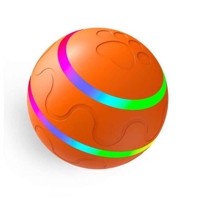 Zabawki dla zwierząt interaktywna piłka dla psa - pomarańczowa trwały materiał długotrwała piłka sportowa, automatyczna zabawka tocząca się piłka
