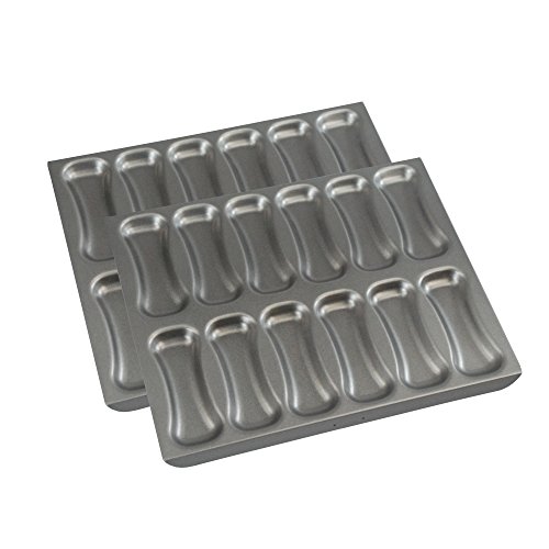 Image of 2 x CrazyGadget® 12 Cup Éclair Tin Non Stick Baking Tray Home Bakeware 31 x 26 x 1.5cm Non Stick Tray for Éclairs and Small Cream Filled Sponge Desserts