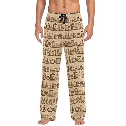 Pantalon de pyjama homme café à poches bas de nuit coton