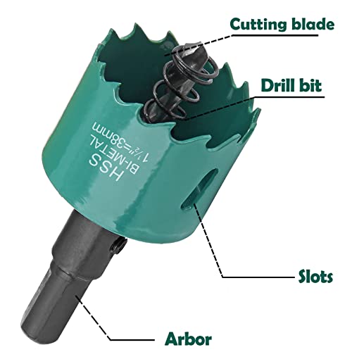 Image of 1-1 /2 Inch / 38mm Hole Saw with Arbor, 1.5 Inch Hole Saw HSS Bi-Metal Hole Cutter Smoothly Cutting in Cornhole Boards, Plastic, Wood, Fiberboard, Drywall