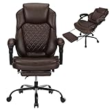 linting 400lbs Reclining Office Desk Chair with Footrest, Plus Size Comfortable Big Tall Brown Leather Recliner Office Chairs for Heavy People