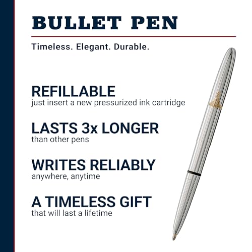 Image of Fisher Space Pen Chrome Shuttle Emblem Bullet Pen, Pressurized Ballpoint Pen, Compact Size, Writes Upside Down, Extreme Temperatures, Smooth Black Ink, Medium Point, Gift Box, Made in USA