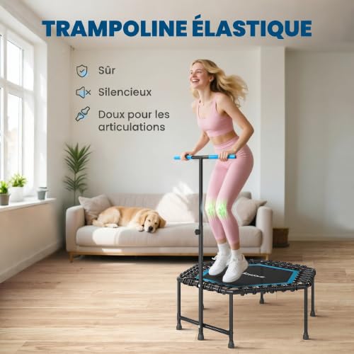 SPORTNOW Trampoline de Fitness 114 cm avec Cordes Élastiques Bleu – vue 5