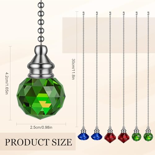 Image of Norme 6 Pcs Ceiling Fan Pull Chain Light Pull Chain Decor,Red Blue Green | Acrylic Ceiling Fan Ornaments with 11.8'' Extension Chains Silver, Decorative Replacement for Light
