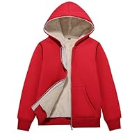 Flygo Unisex Boys Girls Fleece Jacket Hoodie Sherpa Lined Zip Up Hooded Sweatshirt Kids Winter Jackets(Red-M)