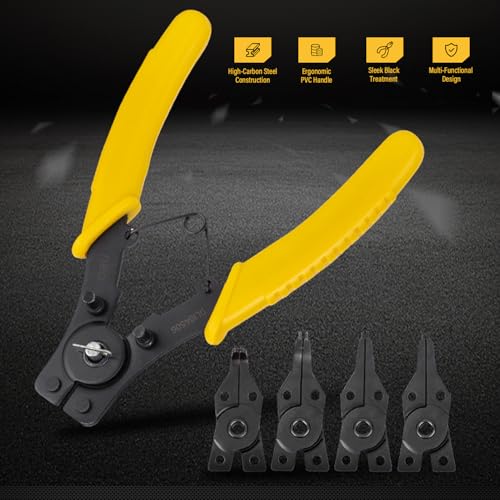 Image of Deli DL104506 Internal & External Circlip Pliers Sets 6 inch Carbon Steel Heavy Duty with Bent Nose Tip & Anti Slip Grip Snap Ring Plier Kit Retaining Hand Tool for Shafts Circlip-Fitting (5Pc, Black)
