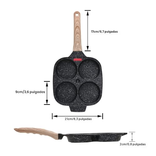 Miniatura 6 de Bobikuke Sartén Tortitas Inducción, Sartén Huevos Poche De 4 Agujeros Con Tapa Sartén Antiadherente De Aluminio Para Desayuno Huevos Fritos Panqueques - Negro