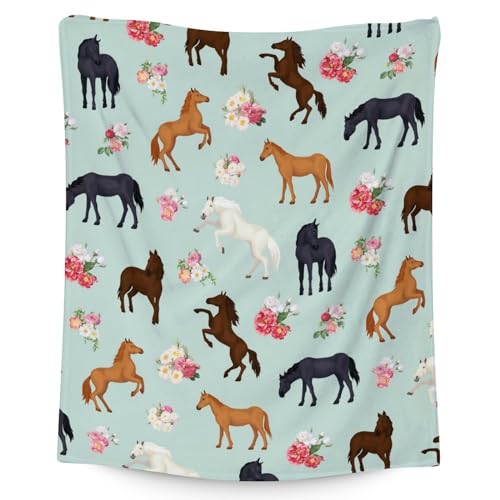 Mercuryelf Horse Blanket Gift - 50x60 Inches Aesthetic Throw Blankets for Teens - Mint Green Soft, Fuzzy & Warm Throws for Living Room, Sofa