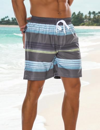 Men's Swimsuit Striped Summer Holiday Surf Quick Dry Swimming Trunks Mesh Lining3