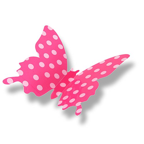 Image of Futaba 3D Butterfly Adhesive Wall Decoration Stickers - 12Pcs - Dotted Pink