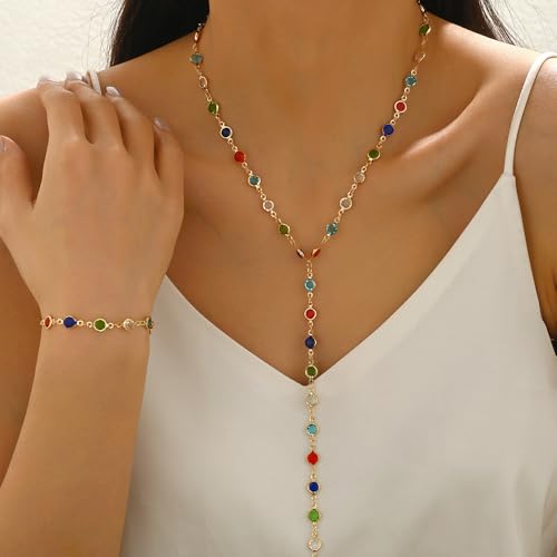Collier en Y plongeant et chaîne à pompons avec perles multicolores - 5