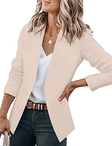 Grapent Women's Apricot Open Front Business Casual Pockets Long Sleeves Work Office Blazer Jacket Suit Cardigan Outerwear Large Us 12-14 #TOP10