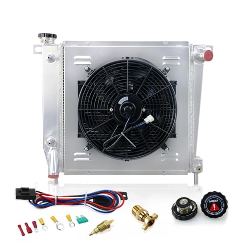 KUUHLERSAT All Aluminum Radiator Compatible With 1985-1994 Ford Explorer Ranger Bronco II V6 85 86 87 88 89 90 91 92 93 94, 3 Row Core Cooling Radiators + Shroud/Fan + Relay Kit