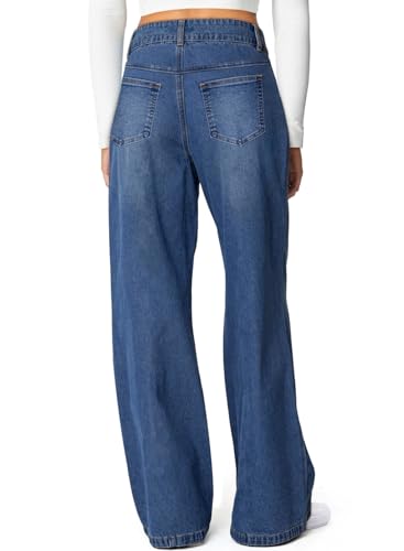 Sidefeel Women's Wide Leg Jeans High Waisted Stretchy Straight Leg Jeans Trendy Seamed Front Loose Denim Pants2