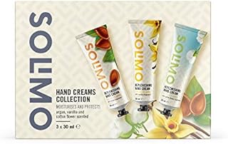 Amazon-Brand - Solimo - Hand Creams Collection, Moisturises and Protects Argan, Vanilla & Cotton Flower Scented (3 x 30 ml)