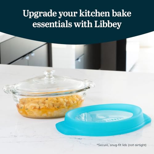 Image of Libbey Baker's Premium 3 Piece Glass Baking Dish Set, Stackable, Space Saving Casserole Dish with Lid Set, Baking Glassware for Casseroles, Desserts