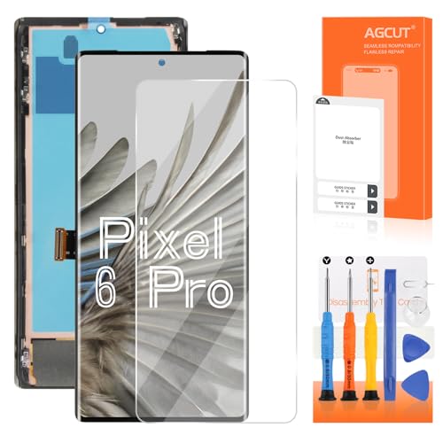 OLED for Google Pixel 6 Pro 5G LCD Screen Replacement for Pixel 6 Pro LCD Display GLUOG G8VOU LCD Digitizer Screen Touch Assembly with Frame+Videowith Fingerprint Function No Fingerprint Cable