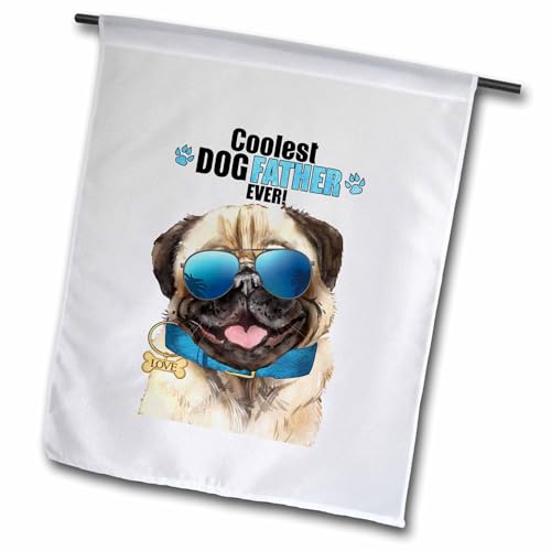 3dRose Sweet Little Pug Dog in a Blue Love Collar and Sunglasses Fathers Day - Flags (fl-381614-2)
