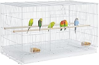 Yaheetech Metal Bird Cage Wide Budgie Cage Flight Cage Parrot Cage Breeding Cage for Small Bird Parakeet/Conure/Lovebird White