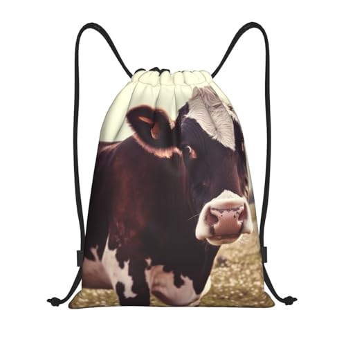animal cow Drawstring Backpack Water Resistant String Bag Sports Sackpack Gym Sack Beach Swim Travel Daypack