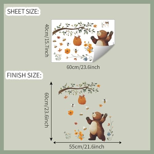 Vinilo decorativo oso marrón simpático acuarela para pared miniatura 2