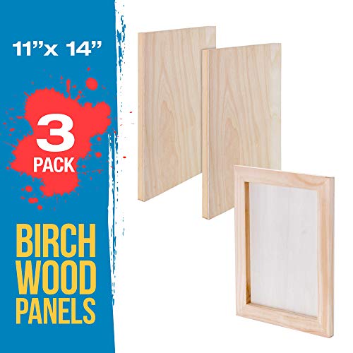 U.s. Art Supply 11" X 14" Birch Wood Paint Pouring Panel Boards, Studio 3/4" Deep Cradle (Pack Of 3) - Artist Wooden Wall Canvases - Painting Mixed-Media Craft, Acrylic, Oil, Watercolor, Encaustic #TOP1