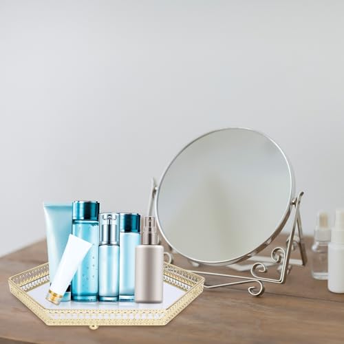 Plateau miroir hexagonal luxe en fer doré et verre pour coiffeuse - 6