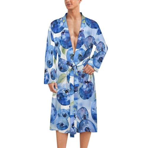 Blueberry Watercolor Funny Men's Robe Novelty Soft Lightweight Bathrobe Long-sleeve Spa Robes