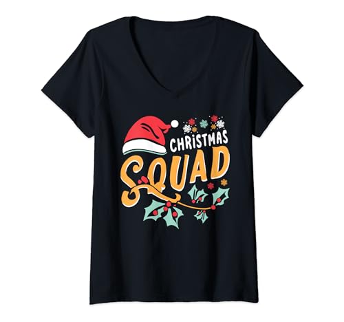 Escuadrón de Navidad Grupo familiar a juego festivo divertido Navidad Camiseta Cuello V