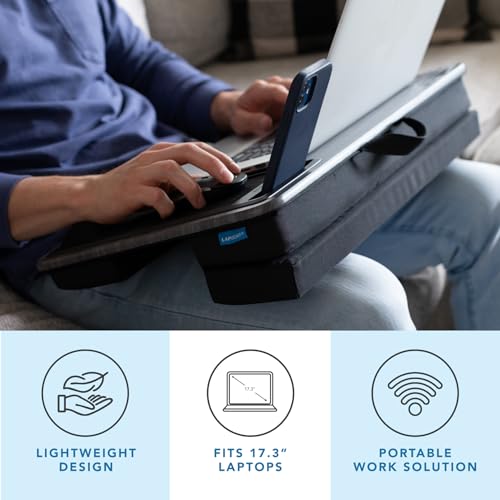 LAPGEAR Extra Large Adjustable Lap Desk – Fits Laptops up to 17.3”, Adjustable Cushion, Memory Foam Wrist Rest, Mouse Pad, Device Ledge, & Phone Slot – White Marble - Style No. 88101 by LapGear - Image 2