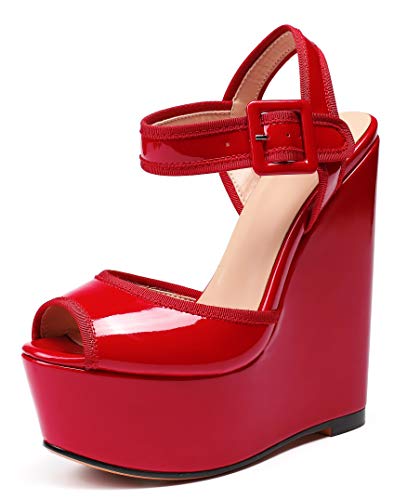 Eldof Womens Wedge Platform Sandals Peep Toe Ankle Strap Wedge Heel 6