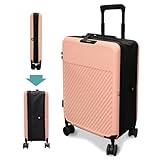 [HAC2市場] スーツケース 薄型 厚み12cm 35L Sサイズ 折りたたみ式 機内持ち込み可 キャリーケース キャリーバッグ 軽量 折り畳み TSA ダイヤルロック式 海外旅行 1泊～3泊 メンズ レディース おしゃれ かわいい コンパクト 国内旅行 出張 (ピンク)