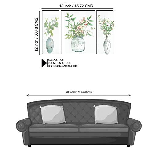 Image of Indianara Set of 3 Flowers in Vases MDF Art Painting (3221FL) without glass 4.5 X 12, 9 X 12, 4.5 X 12 INCH