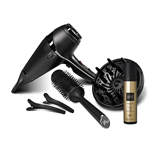 ghd air kit + Bodyguard - Secador de pelo profesional con tecnología iónica, difusor, cepillo cerámico 2 clips ghd y protector térmico