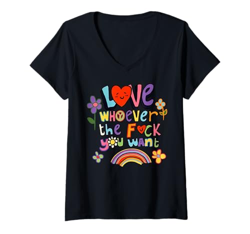 Mujer Ama a quien sea el F que quieras, Bandera Lgbtq Orgullo gay Camiseta Cuello V