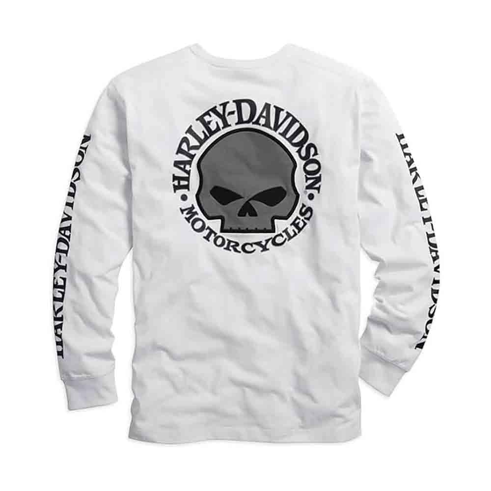 HARLEY-DAVIDSON Męska koszulka z długim rękawem Willie G. Skull - długi rękaw z bawełny - cienki letni sweter - długi rękaw, biały, L