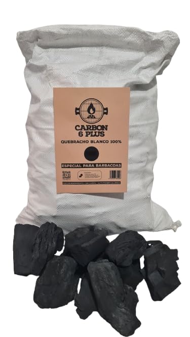CARBON6PLUS Carbón Vegetal Quebracho Blanco 15kg - Alta Duración, Combustión Potente, Sabor Premium, Bajo en Cenizas