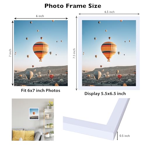 Image of JCJMY 6x7 Picture Frame White for Wall Hanging or Tabletop, Wall Mounting Horizontally or Vertically, 6 x 7 Wall Gallery Poster Photo Frame with Shatter Resistant Plexiglass, White