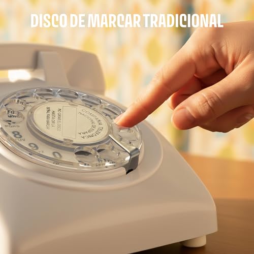 Teléfono antiguo de disco Opis Technology 60s blanco con campana metálica 5